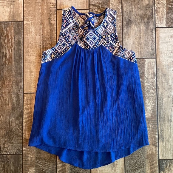 Doe & Rae Tops - Doe & Rae Royal Blue Tank with Embroidered Accents